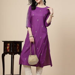 RAMA'S Women Purple Color Embroidery Staright kurta
