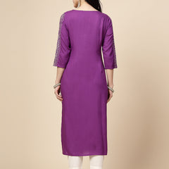 RAMA'S Women Purple Color Embroidery Staright kurta