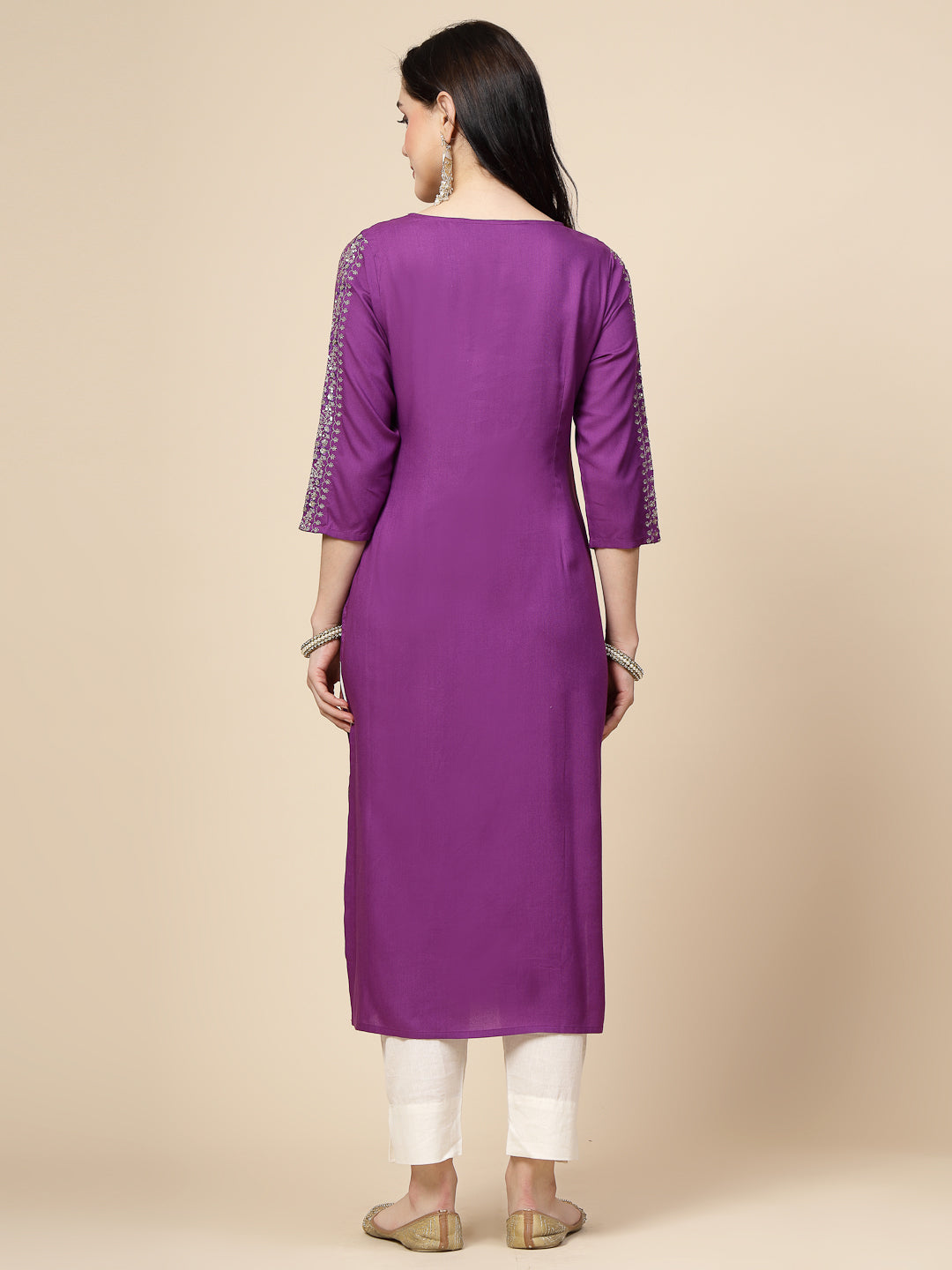 RAMA'S Women Purple Color Embroidery Staright kurta