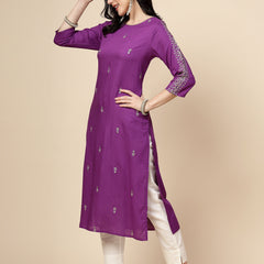 RAMA'S Women Purple Color Embroidery Staright kurta