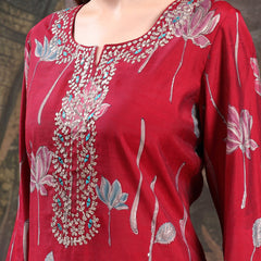 Women Floral Printed Regular Thread Work Kurta with Palazzos & With Dupatta