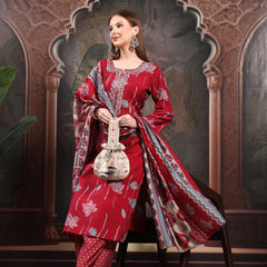 Women Floral Printed Regular Thread Work Kurta with Palazzos & With Dupatta