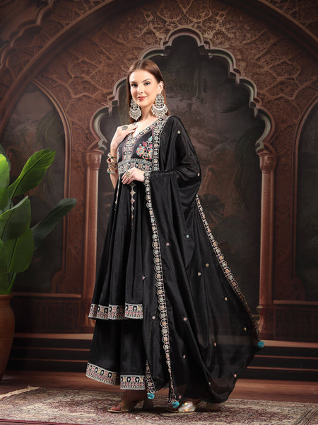 Women Ethnic Motifs Embroidered Empire Thread Work Kurta with Palazzos & With Dupatta