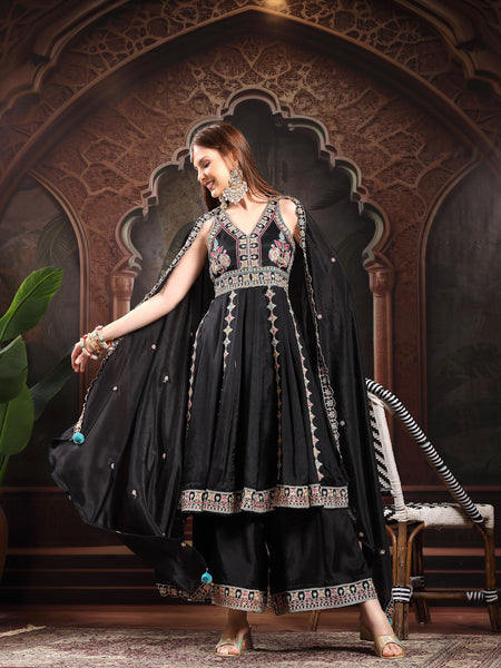 Women Ethnic Motifs Embroidered Empire Thread Work Kurta with Palazzos & With Dupatta