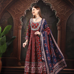 Women Floral Printed Empire Pure Cotton Kurta with Trousers & With Dupatta