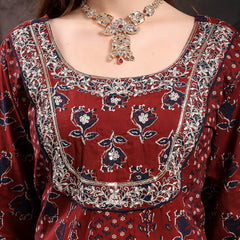 Women Floral Printed Empire Pure Cotton Kurta with Trousers & With Dupatta