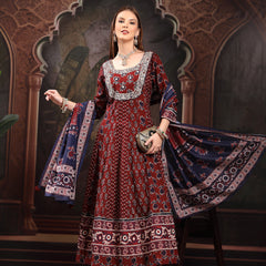 Women Floral Printed Empire Pure Cotton Kurta with Trousers & With Dupatta