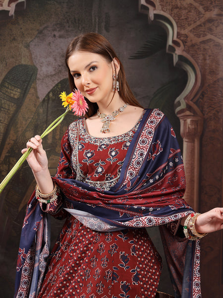 Women Floral Printed Empire Pure Cotton Kurta with Trousers & With Dupatta