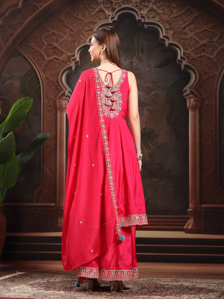 Women Ethnic Motifs Embroidered Panelled Thread Work Kurta with Palazzos & With Dupatta