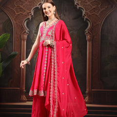 Women Ethnic Motifs Embroidered Panelled Thread Work Kurta with Palazzos & With Dupatta