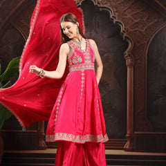 Women Ethnic Motifs Embroidered Panelled Thread Work Kurta with Palazzos & With Dupatta