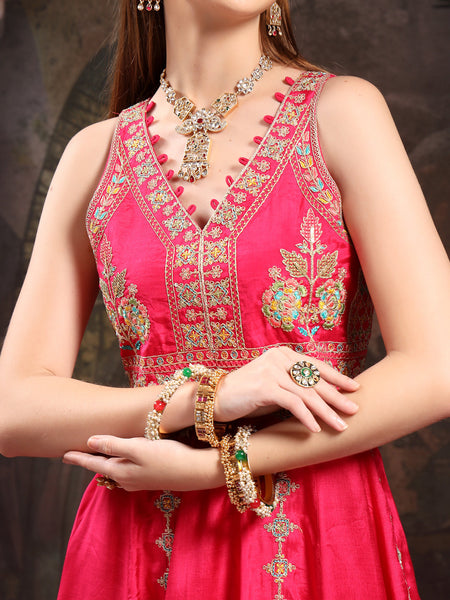 Women Ethnic Motifs Embroidered Panelled Thread Work Kurta with Palazzos & With Dupatta