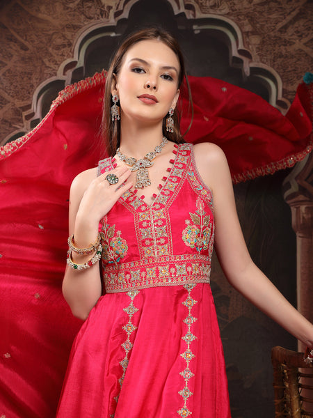 Women Ethnic Motifs Embroidered Panelled Thread Work Kurta with Palazzos & With Dupatta