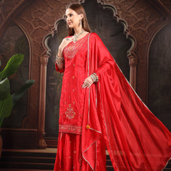Women Ethnic Motifs Embroidered Regular Sequinned Kurta with Sharara & With Dupatta