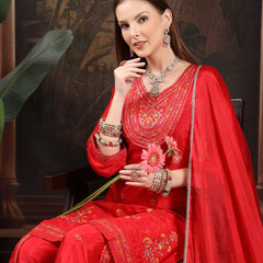 Women Ethnic Motifs Embroidered Regular Sequinned Kurta with Sharara & With Dupatta
