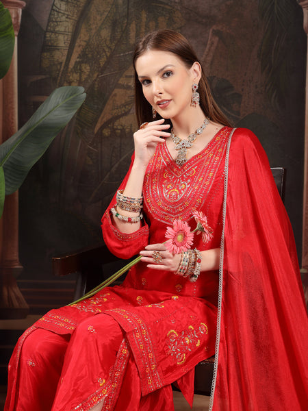Women Ethnic Motifs Embroidered Regular Sequinned Kurta with Sharara & With Dupatta