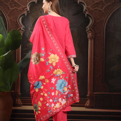 Women Floral Embroidered Regular Thread Work Pure Cotton Kurta with Trousers & With Dupatta