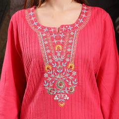 Women Floral Embroidered Regular Thread Work Pure Cotton Kurta with Trousers & With Dupatta