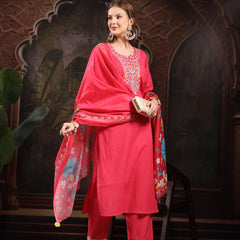 Women Floral Embroidered Regular Thread Work Pure Cotton Kurta with Trousers & With Dupatta