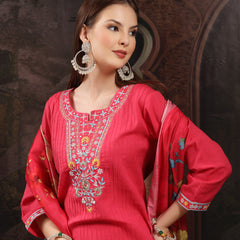 Women Floral Embroidered Regular Thread Work Pure Cotton Kurta with Trousers & With Dupatta