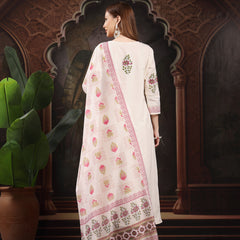 Women Floral Printed Regular Thread Work Pure Cotton Kurta with Trousers & With Dupatta
