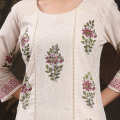 Women Floral Printed Regular Thread Work Pure Cotton Kurta with Trousers & With Dupatta