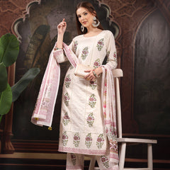 Women Floral Printed Regular Thread Work Pure Cotton Kurta with Trousers & With Dupatta