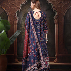 Women Floral Printed Panelled Thread Work Pure Cotton Kurta with Trousers & With Dupatta