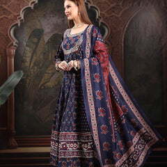 Women Floral Printed Panelled Thread Work Pure Cotton Kurta with Trousers & With Dupatta