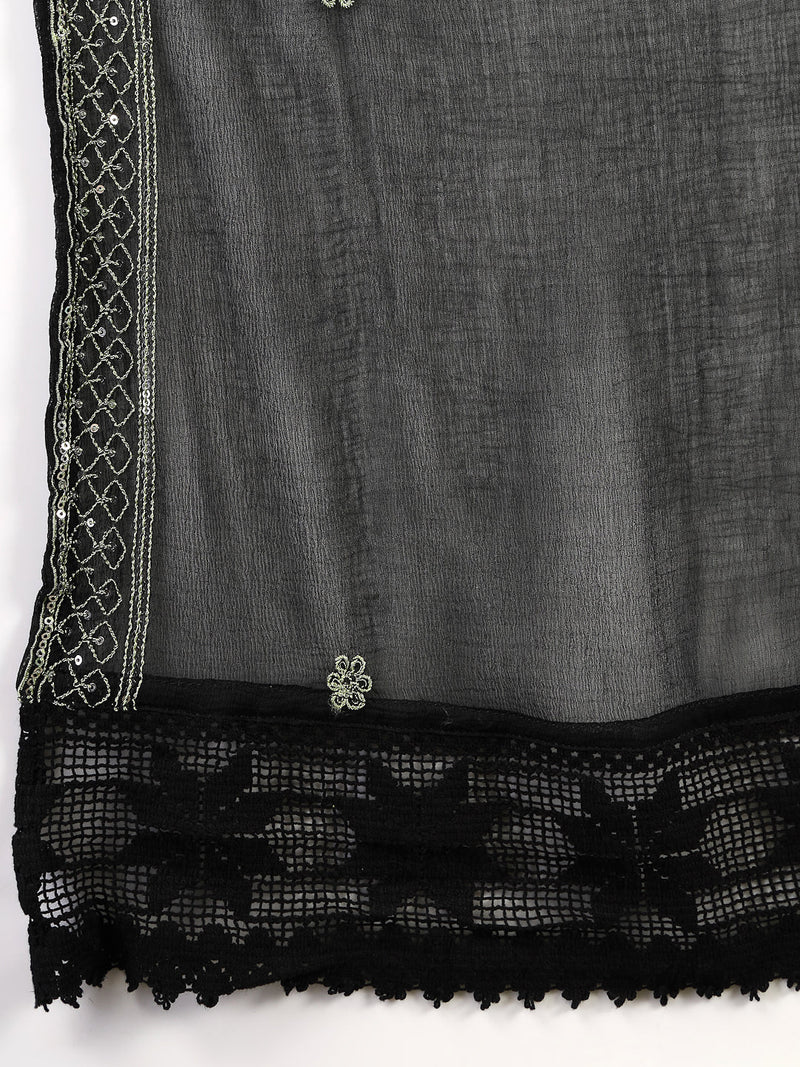 Women Green Bandhani Embroidered Shoulder Straps Sequinned Kurta With Palazzo & Dupatta