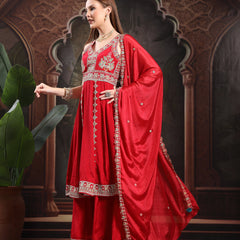 Women Ethnic Motifs Embroidered Tiered Thread Work Kurta with Trousers & With Dupatta
