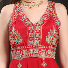 Women Ethnic Motifs Embroidered Tiered Thread Work Kurta with Trousers & With Dupatta