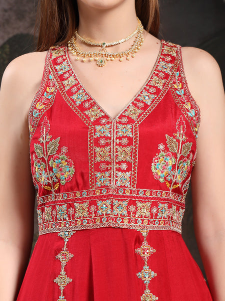 Women Ethnic Motifs Embroidered Tiered Thread Work Kurta with Trousers & With Dupatta