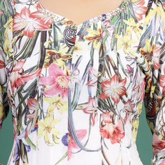 Women White Floral Printed Square Neck A-Line Ethnic Dress