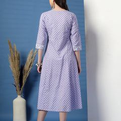 Women Purple A-Line Cotton Dress with Handwork Detailing