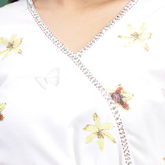 Women White Floral Printed V-Neck Ethnic Dress