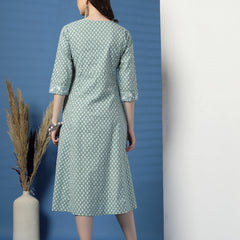 Elegant Olive A-Line Dress with Handwork Detailing