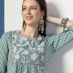 Elegant Olive A-Line Dress with Handwork Detailing