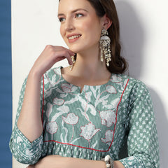 Elegant Olive A-Line Dress with Handwork Detailing