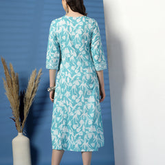 Women Sky Blue A-Line Dress with Handwork Detailing