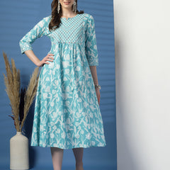 Women Sky Blue A-Line Dress with Handwork Detailing