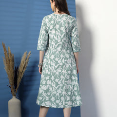 Women Green Floral Printed Sequinned Kurta
