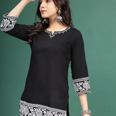 Black Stylish Ethnic Kurti Top Front