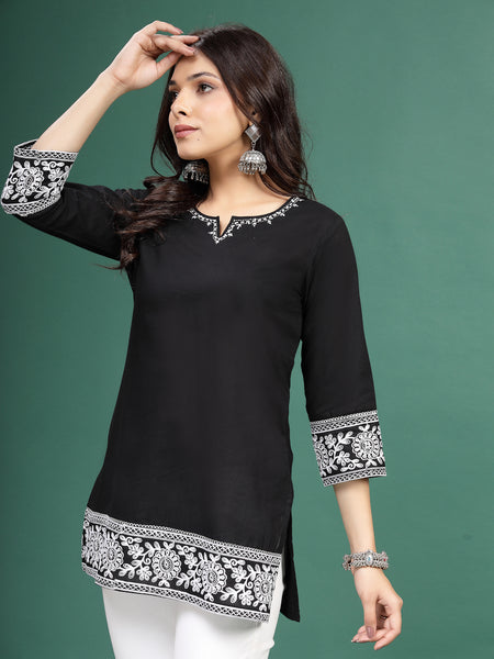 Black Stylish Ethnic Kurti Top Front