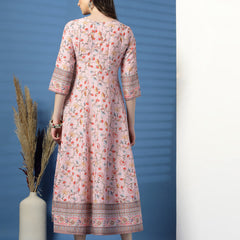 Elegant Pink Anarkali Dress with Printed & Threadwork Detailing