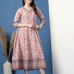 Elegant Pink Anarkali Dress with Printed & Threadwork Detailing