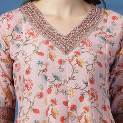 Elegant Pink Anarkali Dress with Printed & Threadwork Detailing