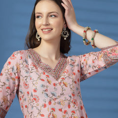 Elegant Pink Anarkali Dress with Printed & Threadwork Detailing