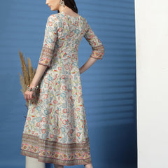 Women Beige Color Printed Anarkali Kurta