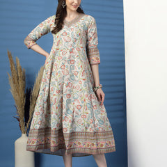 Women Beige Color Printed Anarkali Kurta